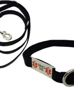 Service Dog Hands-Free 7' Leash & Collar W/ Chrome Service Dog ID Tag