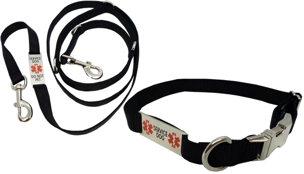 Service Dog Hands-Free 7' Leash & Collar W/ Chrome Service Dog ID Tag