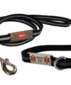 Reflective Service Dog 5' Leash & Collar W/Chrome Service Dog ID Tag