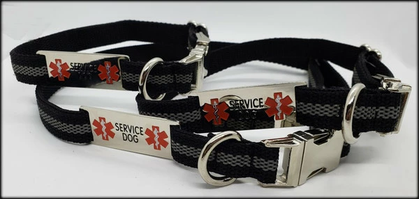 Reflective Service Dog 5' Leash & Collar W/Chrome Service Dog ID Tag - Image 7