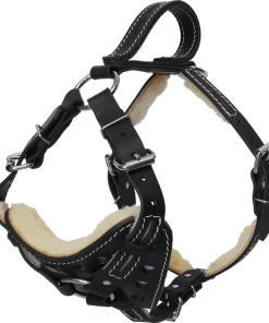Reflective Sheepskin-Lined Leather Dog Harness