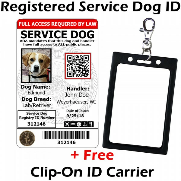 ActiveDogs Registered Service Dog Photo ID Card + Clip-On ID Carrier + FREE Digital ID Copy