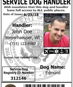 Service Dog Handler ID Card With Digital Copy