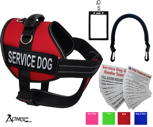 Service Dog Starter Kit - Padded Air-Tech Service Dog Harness Vest + Clip-on Bridge Handle & More